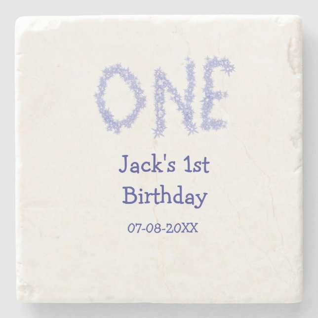 En blå glitter-pojke, modern 1-årsdag stenunderlägg (Framsidan)