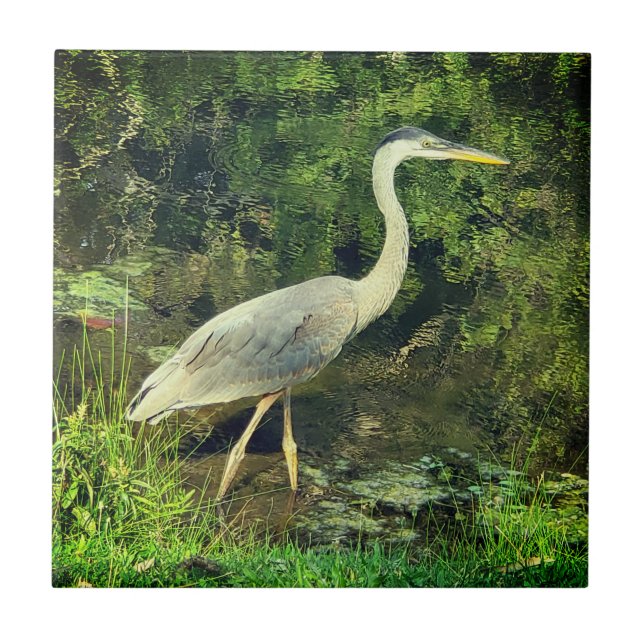 En blå heron kakelplatta (Framsidan)