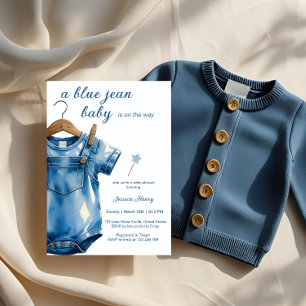 En blå Jean Baby Denim Baby Shower Inbjudningar