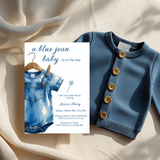 En blå Jean Baby Denim Baby Shower Inbjudningar