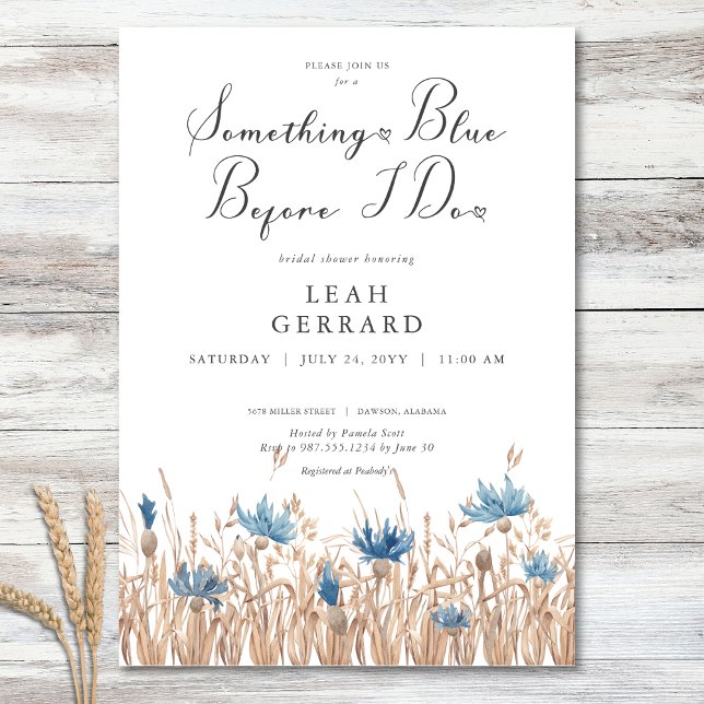 En blå kornblomma och vete-Möhippa Inbjudningar (Something Blue Cornflowers & Wheat Bridal Shower Invitation)