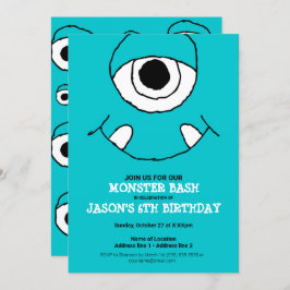 En blå monsterbash! Cute Monster Party Inbjudan