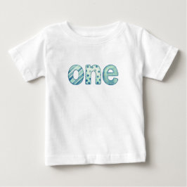En blå mönstrad 1-års födelsedags baby-t-shirt t shirt