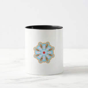 en blå och brun blomma med rött centrum mugg