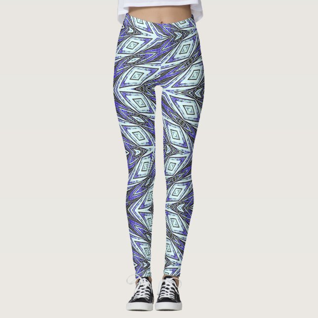 En blå schevron struktur "Ratti_Kreativ_Arts" Leggings (Framsida)