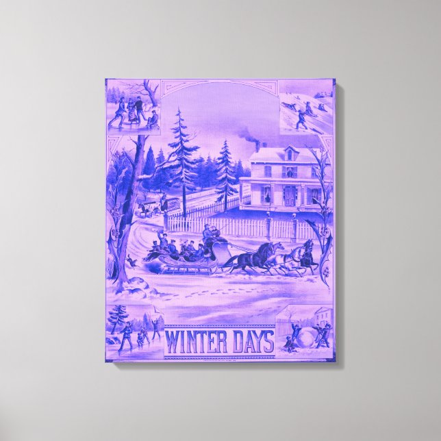 En blå tonad bildskärm 1800-talets vinter canvastryck (Framsida)