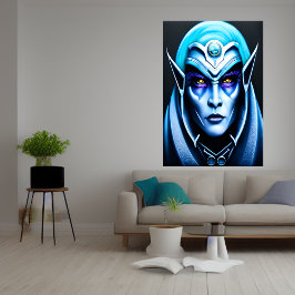 En blå utomjording dam porträtt | AI Art Poster