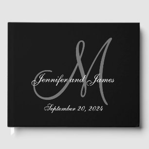 En Black Tie Affair Elegant Monogram Photo Bröllop Gästböcker