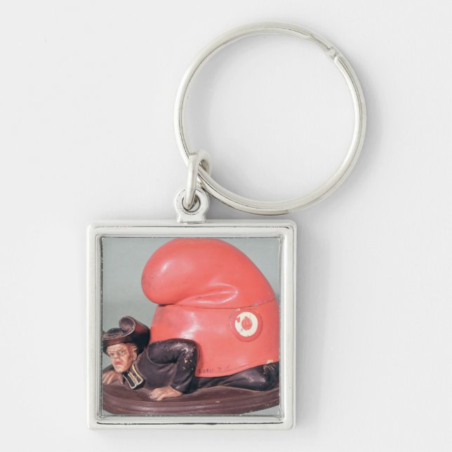 En bläckhorn- eller tobakkruka fyrkantig silverfärgad nyckelring (Framsidan)