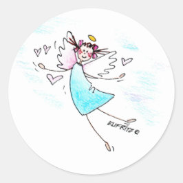 En blåvingad ängel som leker med kärlek hjärtan runt klistermärke