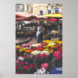 En blommastall, marknadsför dagen, Aix-en-provenc Poster