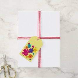 En blommigt av daisy blommor presentetikett