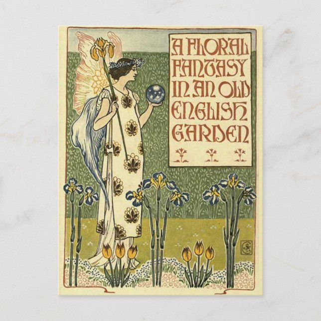 En Blommigt Fantasy på en gammal engelsk Garden Vykort (Framsida)