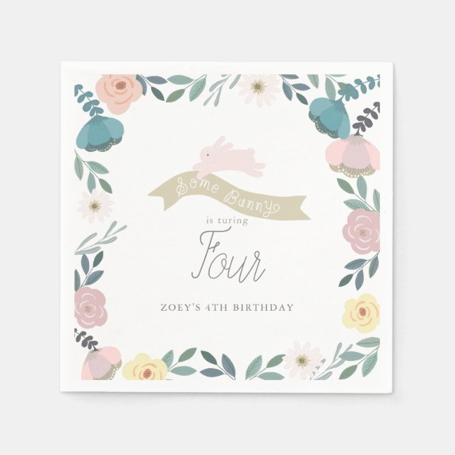 En Blommigt Garden Girl Birthday White Pappersservett (Framsidan)