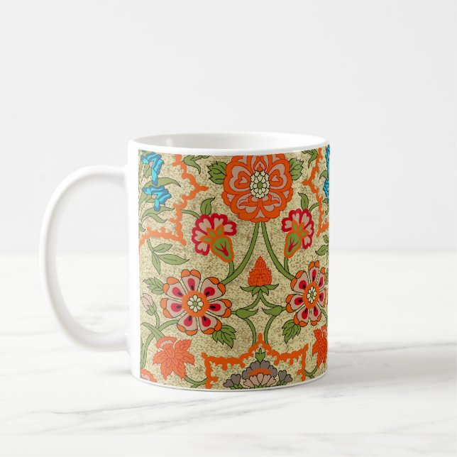 En blommigt som är utformad efter spegel upprepas. kaffemugg (Vänster)
