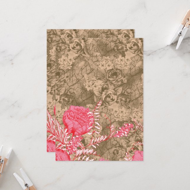 En blommigt som är utformad med vibrerande rosa-pe inbjudningar (Fram/Back In Situ)
