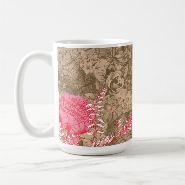 En blommigt som är utformad med vibrerande rosa-pe kaffemugg (Vänster)