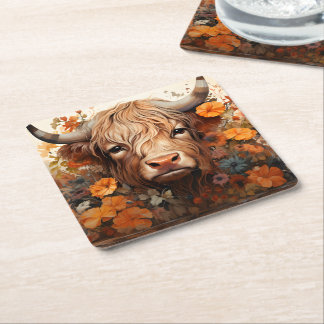 En blomsterliknande Highlandko serie design 3 Underlägg Papper Kvadrat