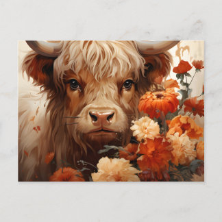En blomsterrik Highland-ko-serie design 1 Vykort
