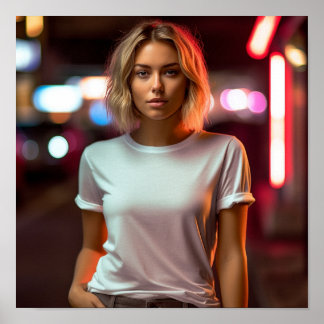 En blond modell med en Gildan tshirt Poster