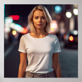 En blond modell med en Gildan Tshirt-Poster Poster