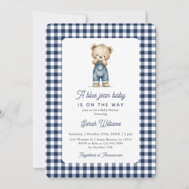 En Blue Jean Boy Baby Shower Inbjudningar (Framsida)