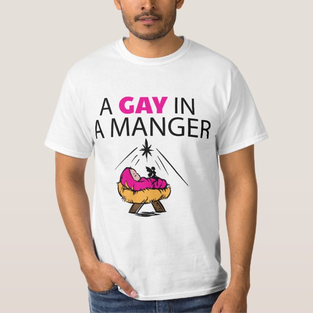 En bög i en Manger värderar T-tröja Tee Shirt (Framsida)
