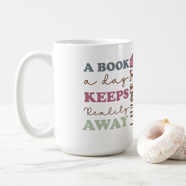 En bok om dagen håller verkligheten borta kaffemugg (Med munk)