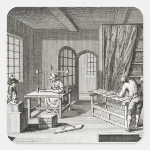 En bokhandlares verkstad, från Encyclopedie des Fyrkantigt Klistermärke