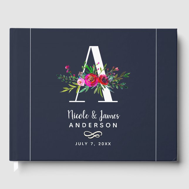 En bokstavlig initial monogram blommig namn bröllo gästböcker (Framsida)