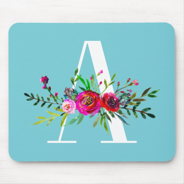 En bokstavlig monogram blommig anpassad färg musmatta (Framsidan)