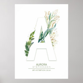 En bokstavsmonogram förgylld grönska Chic Poster