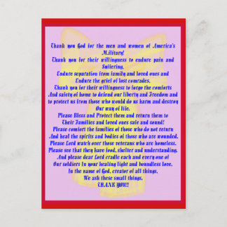 En bön till våra soldater vykort
