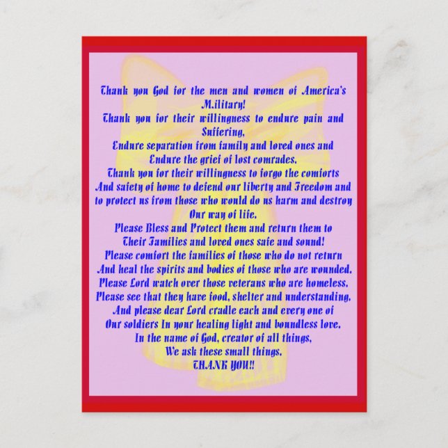 En bön till våra soldater vykort (Framsida)