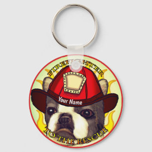 En Boston Terrier Firefighter-nyckelkedja Nyckelring