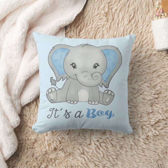 En Boy Blue Pojke Elephant Watercolor Kudde (Filt)