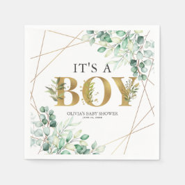 En Boy Greenery Eucalyptus Guld Baby Shower Pappersservett