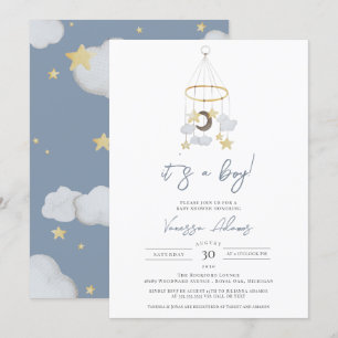 En Boy Måne och Stars Baby Nursery Shower Inbjudningar