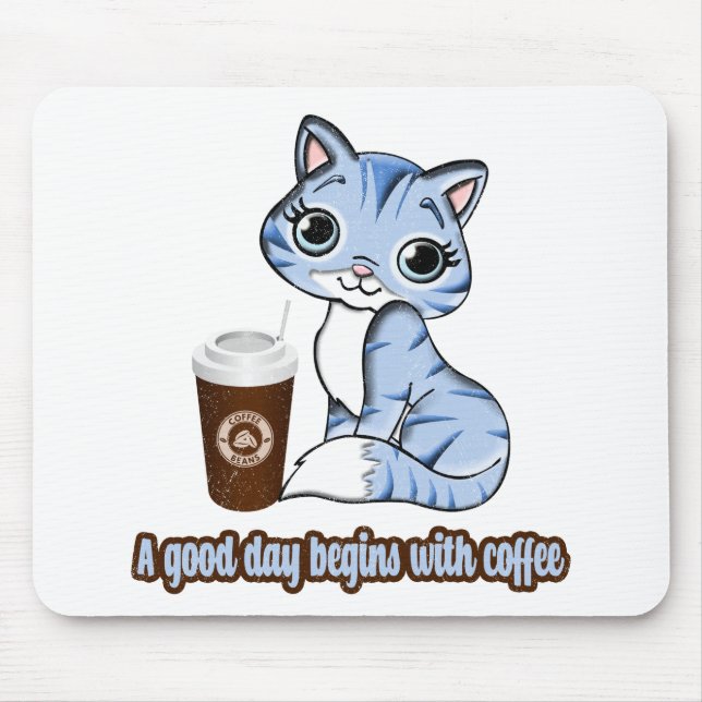 En Bra börjar med kaffe | Katt och kaffe Musmatta (Framsidan)