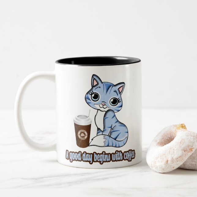 En Bra börjar med kaffe | Katt och kaffe Två-Tonad Mugg (Med munk)
