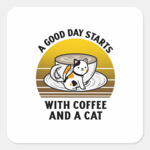 En bra börjar med kaffe och en Retro-färgton för k Fyrkantigt Klistermärke
