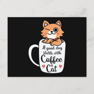 En Bra börjar med kaffe och katt Vykort