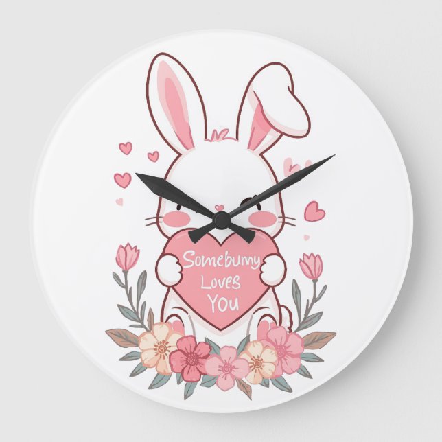 En bra bunny med Kärlek Heart Stor Klocka (Framsida)