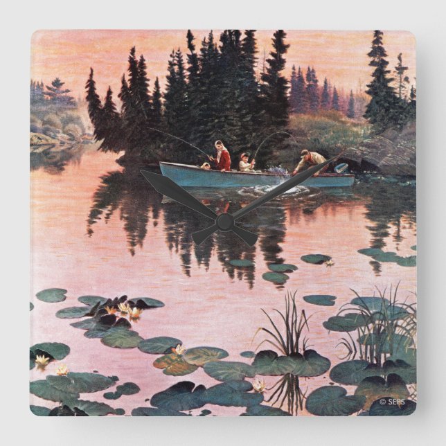 En Bra Catch från John Clymer Fyrkantig Klocka (Framsida)