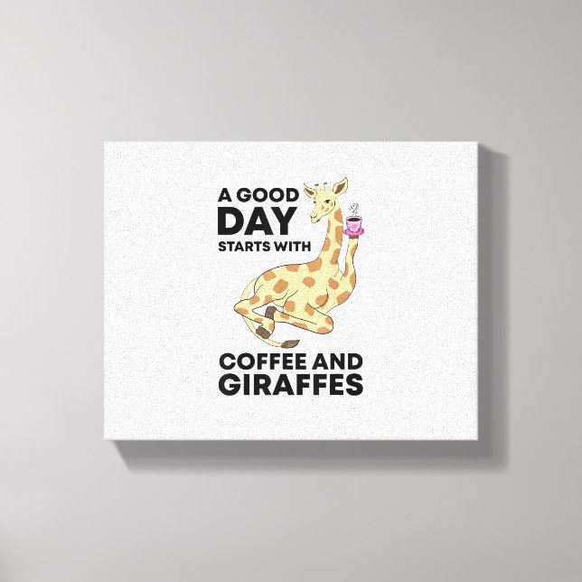 En bra dag börjar med kaffe & giraffpresent rolig canvastryck (Framsida)