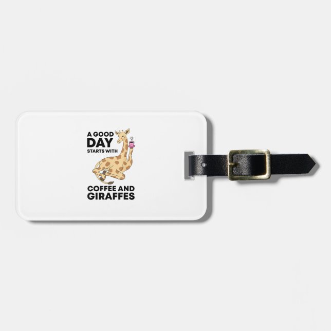 En Bra-dag börjar med kaffe och giraffe Gift Funny Bagagebricka (Horisontell Framsida)