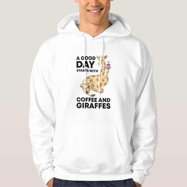 En Bra-dag börjar med kaffe och giraffe Gift Funny Hoodie (Framsida)