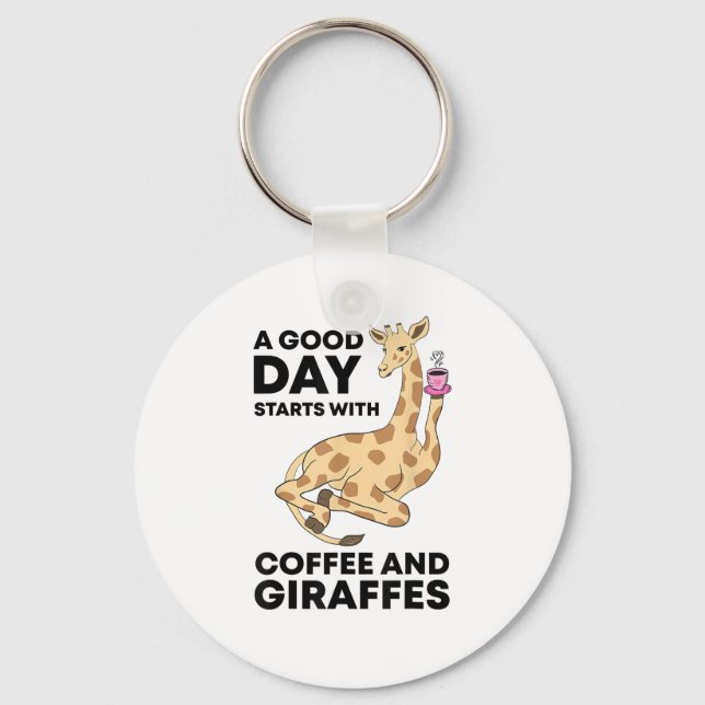 En Bra-dag börjar med kaffe och giraffe Gift Funny Nyckelring (Framsida)