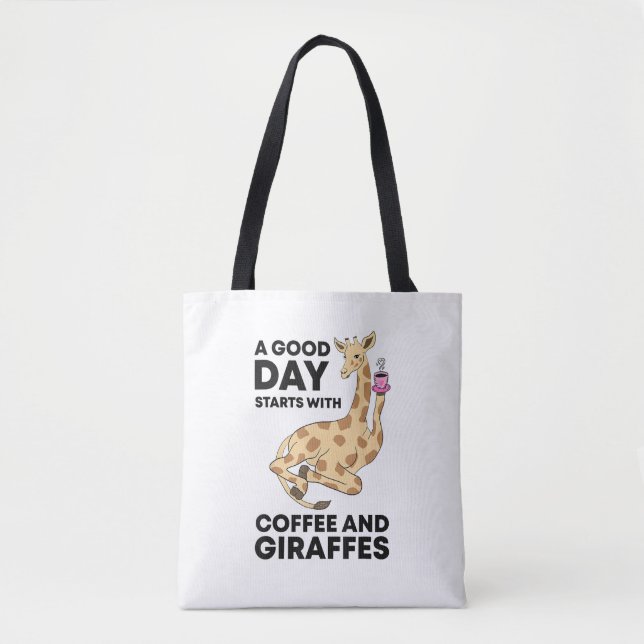 En Bra-dag börjar med kaffe och giraffe Gift Funny Tygkasse (Framsida)