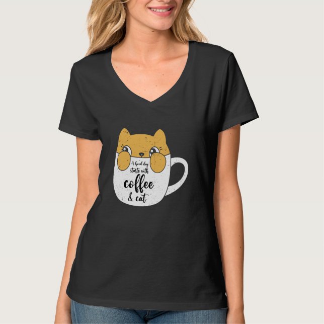 En Bra-dag börjar med kaffe- och kaffekaffe Mugg T Shirt (Framsida)